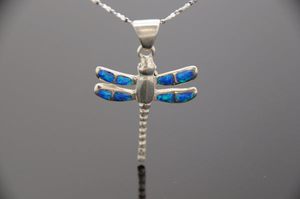 OPAL DRAGONFLY NECKLACE - Opal Dragonfly Pendant #578 (Choose Blue or Green Opal)