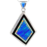 BLUE OPAL NECKLACE - 280L - Large  Caribbean Blue Opal and White Fire Opal Pendant