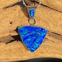 BLUE OPAL NECKLACE - 614PD -  Caribbean Blue Opal Pendant and Italian Sterling Silver Chain