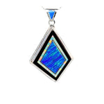 BLUE OPAL NECKLACE - 280L - Large  Caribbean Blue Opal and White Fire Opal Pendant