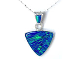 BLUE OPAL NECKLACE - 614PD -  Caribbean Blue Opal Pendant and Italian Sterling Silver Chain