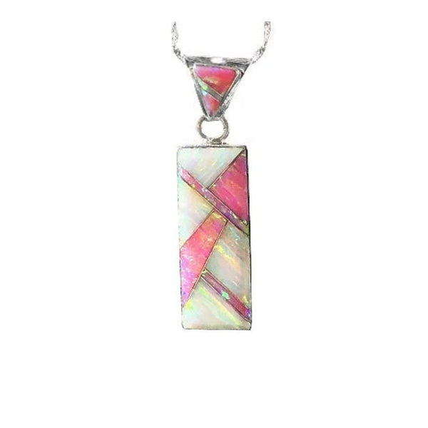 PINK OPAL NECKLACE - Pink and White Fire Opal Pendant and Chain - Long Pendant 766PD - Pink Opal Pendant