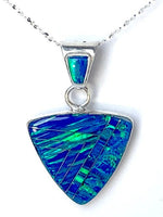 BLUE OPAL NECKLACE - 614PD -  Caribbean Blue Opal Pendant and Italian Sterling Silver Chain