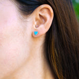 OPAL HEART EARRINGS  - Heart Shaped Opal Earring Studs (Choose  Caribbean Blue Opal, White Fire Opal or Pink Opal) - 100ER