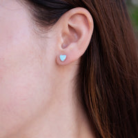 OPAL HEART EARRINGS  - Heart Shaped Opal Earring Studs (Choose  Caribbean Blue Opal, White Fire Opal or Pink Opal) - 100ER
