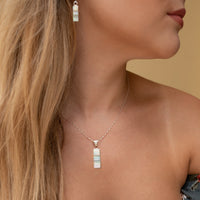 WHITE FIRE OPAL Necklace - White Opal Pendant and Sterling Silver Chain - Necklace 715PD