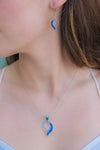 BLUE OPAL SET - Caribbean Blue Opal Necklace and Earrings Set - opal pendant and earrings set - Long earrings - opal earrings dangle  702SET