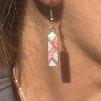 PINK OPAL NECKLACE - Pink and White Fire Opal Pendant and Chain - Long Pendant 766PD - Pink Opal Pendant