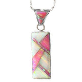 PINK OPAL NECKLACE - Pink and White Fire Opal Pendant and Chain - Long Pendant 766PD - Pink Opal Pendant