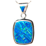 BLUE OPAL NECKLACE -  Caribbean Blue Opal Pendant and Sterling Silver Chain - Long Pendant -596PD