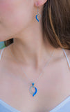 BLUE OPAL NECKLACE - Caribbean Blue Opal Pendant and Sterling Silver Chain - 702PD