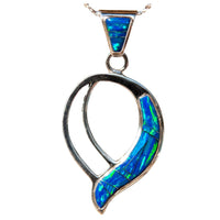 BLUE OPAL NECKLACE - Caribbean Blue Opal Pendant and Sterling Silver Chain - 702PD