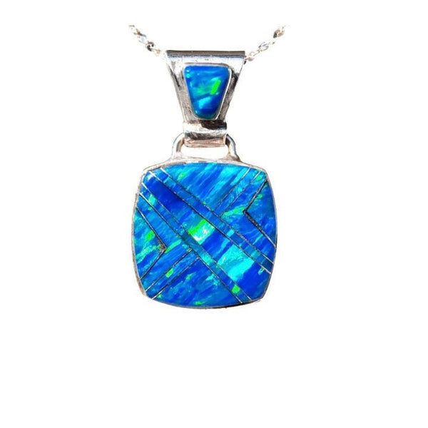 BLUE OPAL NECKLACE - 600PD-sm  Small Caribbean Blue Opal Pendant and Italian Silver Chain