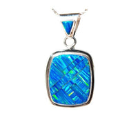 BLUE OPAL NECKLACE -  Caribbean Blue Opal Pendant and Sterling Silver Chain - Long Pendant -596PD