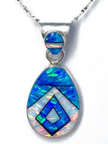 BLUE OPAL NECKLACE -  Caribbean Blue Opal and White Fire Opal Pendant 762PD - Blue Opal pendant - White Fire Opal