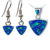 BLUE OPAL SET -  Caribbean Blue Opal Necklace and Earrings Set - Opal Pendant - opal earrings dangle - Sterling Silver - 614