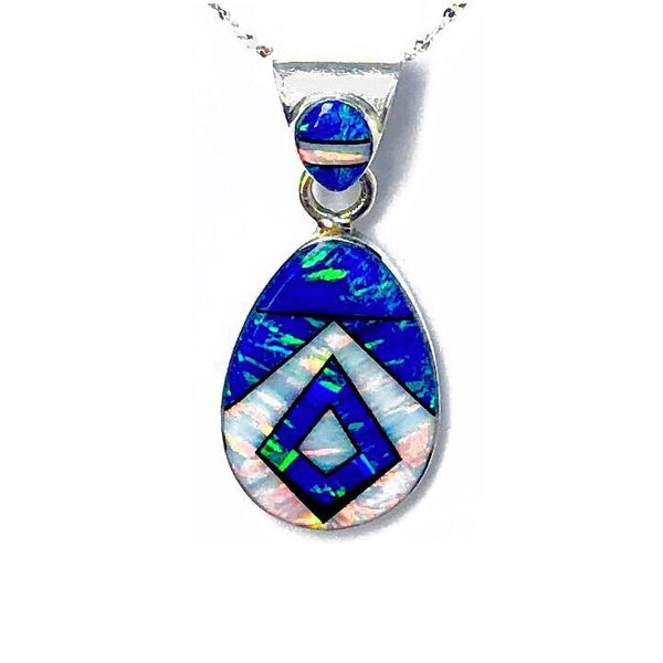 BLUE OPAL NECKLACE -  Caribbean Blue Opal and White Fire Opal Pendant 762PD - Blue Opal pendant - White Fire Opal