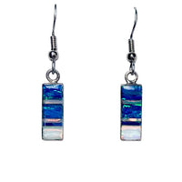 BLUE and WHITE OPAL Earrings - Caribbean Blue Opal and White Fire Opal Long Earrings - dangle earrings 715ER