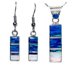 BLUE and WHITE OPAL Earrings - Caribbean Blue Opal and White Fire Opal Long Earrings - dangle earrings 715ER