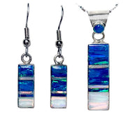 BLUE OPAL NECKLACE -  Caribbean Blue Opal White Fire Opal Pendant and Sterling Silver Chain - Long Pendant - 715PD