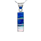 BLUE OPAL NECKLACE -  Caribbean Blue Opal White Fire Opal Pendant and Sterling Silver Chain - Long Pendant - 715PD