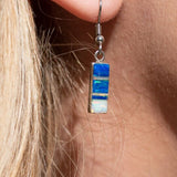 BLUE and WHITE OPAL Earrings - Caribbean Blue Opal and White Fire Opal Long Earrings - dangle earrings 715ER