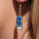 BLUE OPAL NECKLACE -  Caribbean Blue Opal White Fire Opal Pendant and Sterling Silver Chain - Long Pendant - 715PD